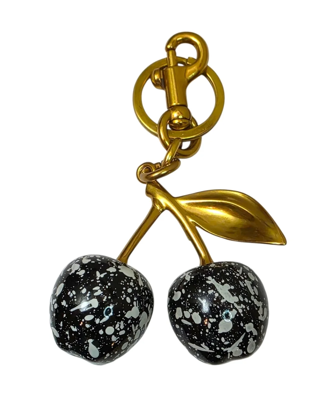 Black and White Artsy Splattered Paint Cherry Purse Charm Matte Gold Accents